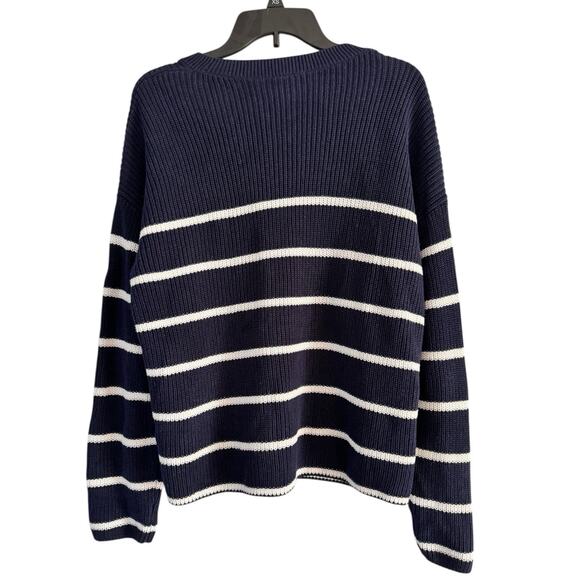 Gap Navy Blue Striped Boxy Pullover Knit Sweater Women’s Size Large - Picture 2 of 5